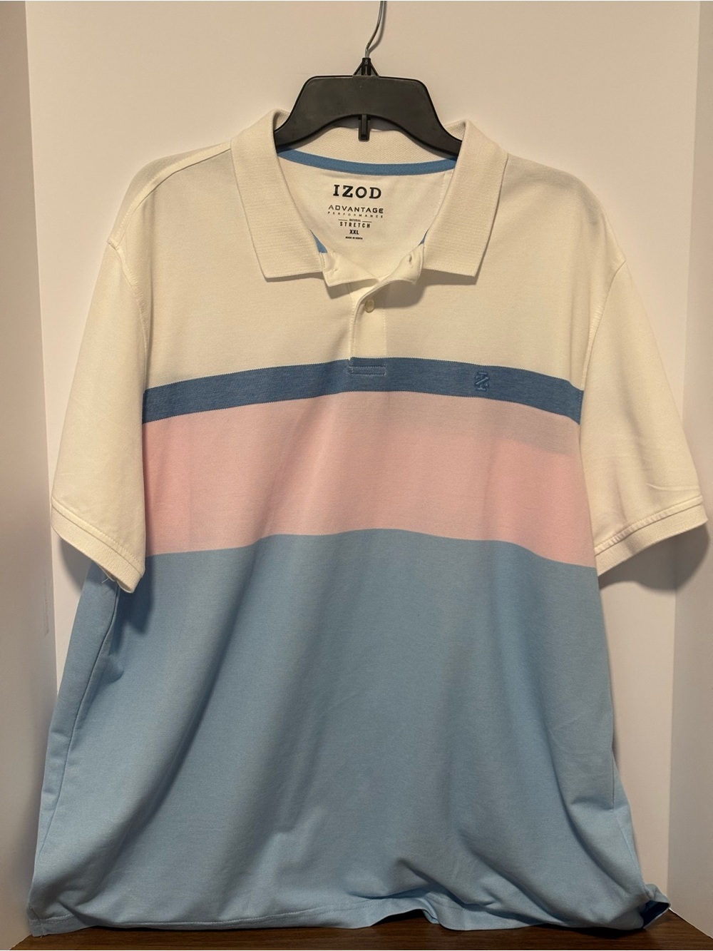 Izod Men's Cream, Light Blue & Pink Striped Polo